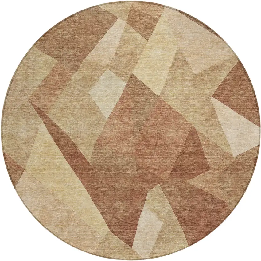 8' Rust And Beige Round Abstract Washable Indoor Outdoor Area Rug Photo 1