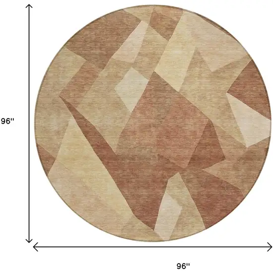8' Rust And Beige Round Abstract Washable Indoor Outdoor Area Rug Photo 9