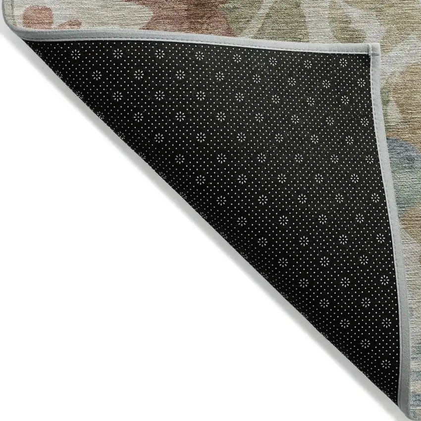 8' Rust And Beige Round Floral Washable Indoor Outdoor Area Rug Photo 9