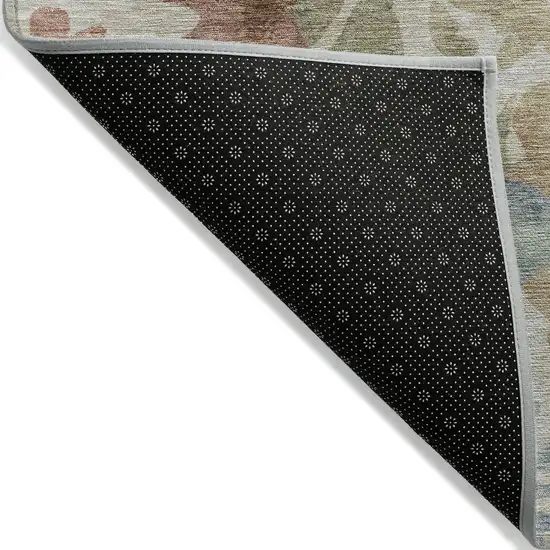 8' Rust And Beige Round Floral Washable Indoor Outdoor Area Rug Photo 9