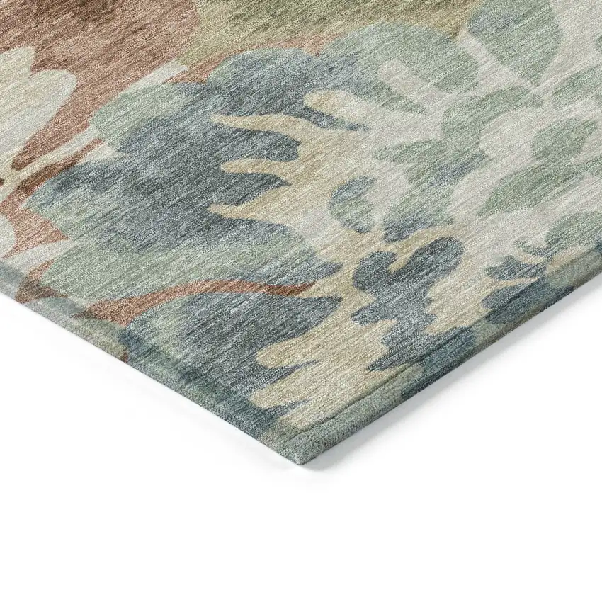 8' Rust And Beige Round Floral Washable Indoor Outdoor Area Rug Photo 7