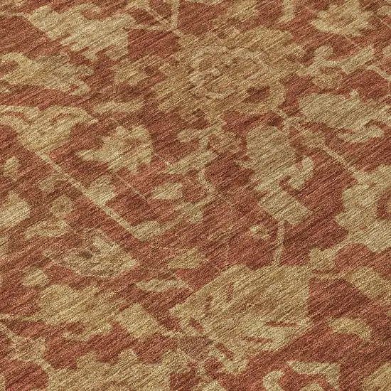 8' Rust And Beige Round Floral Washable Indoor Outdoor Area Rug Photo 9