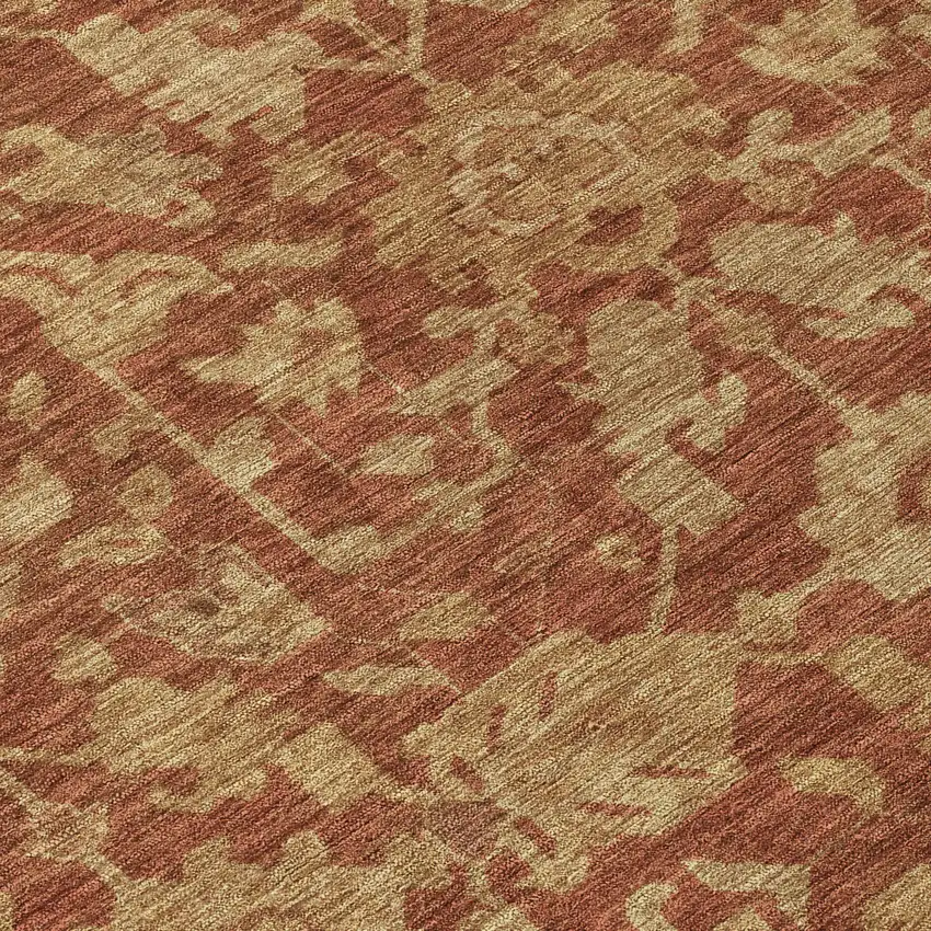 8' Rust And Beige Round Floral Washable Indoor Outdoor Area Rug Photo 9