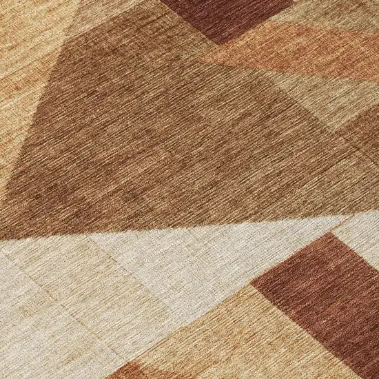 8' Rust And Beige Round Geometric Washable Indoor Outdoor Area Rug Photo 9