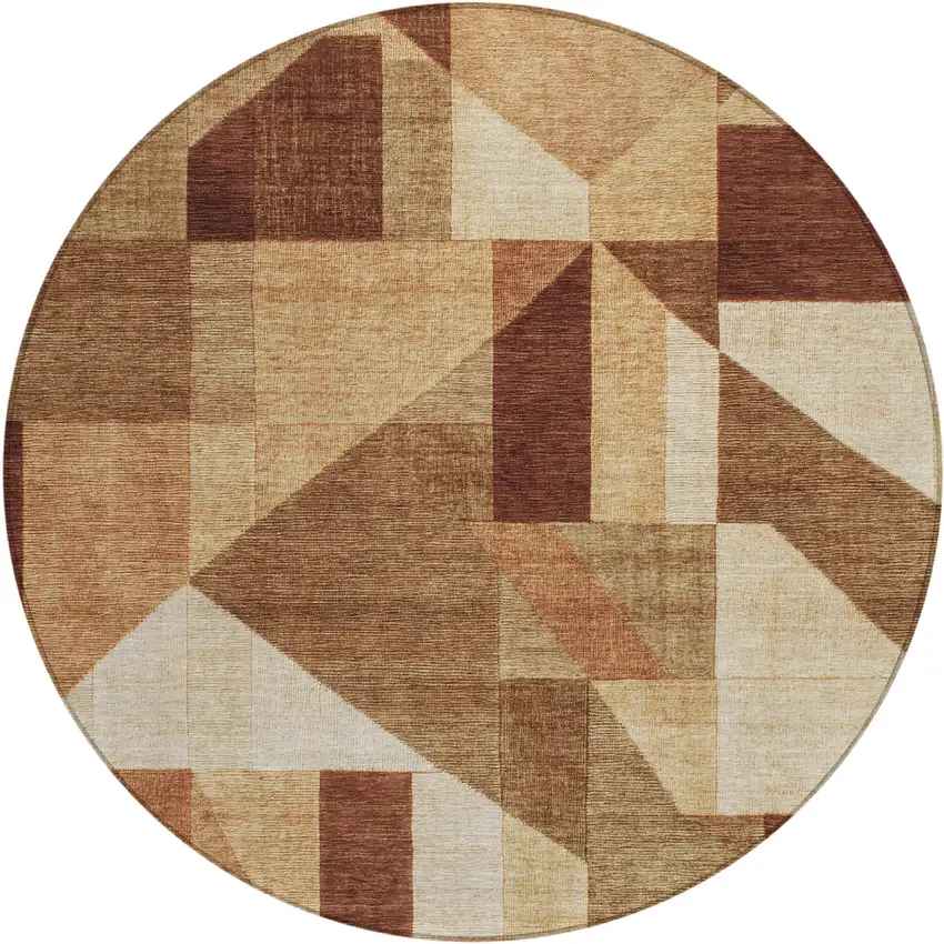 8' Rust And Beige Round Geometric Washable Indoor Outdoor Area Rug Photo 1