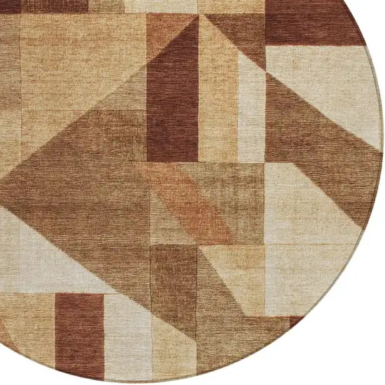 8' Rust And Beige Round Geometric Washable Indoor Outdoor Area Rug Photo 2