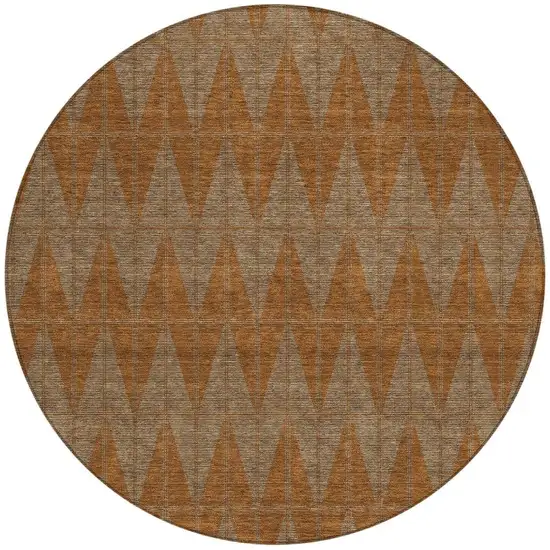 8' Rust And Beige Round Geometric Washable Indoor Outdoor Area Rug Photo 3