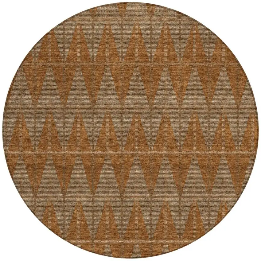 8' Rust And Beige Round Geometric Washable Indoor Outdoor Area Rug Photo 3