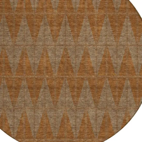 8' Rust And Beige Round Geometric Washable Indoor Outdoor Area Rug Photo 2