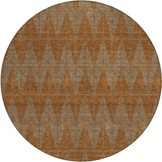 8' Rust And Beige Round Geometric Washable Indoor Outdoor Area Rug Photo 1