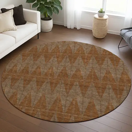 8' Rust And Beige Round Geometric Washable Indoor Outdoor Area Rug Photo 5