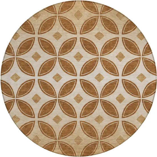 8' Rust And Beige Round Geometric Washable Indoor Outdoor Area Rug Photo 1