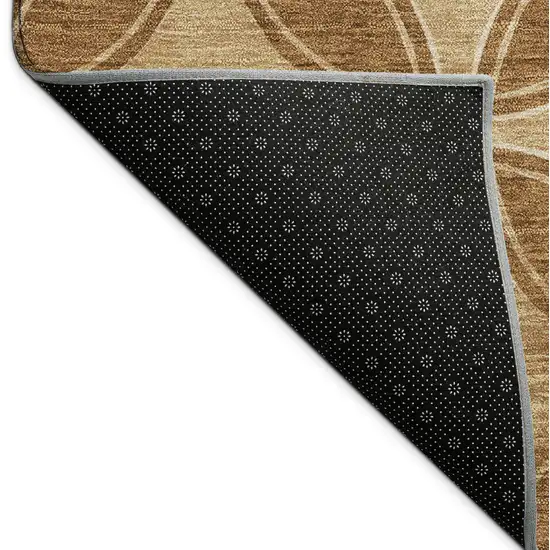 8' Rust And Beige Round Geometric Washable Indoor Outdoor Area Rug Photo 7