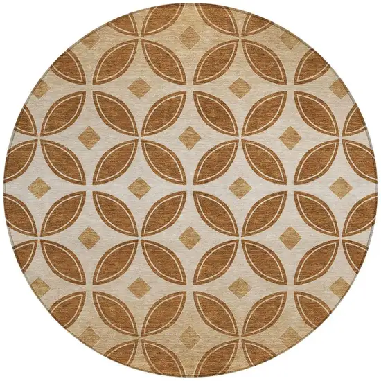 8' Rust And Beige Round Geometric Washable Indoor Outdoor Area Rug Photo 3