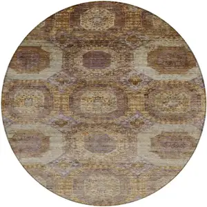 Photo of 8' Rust And Beige Round Medallion Washable Indoor Outdoor Area Rug