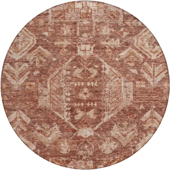 8' Rust And Beige Round Medallion Washable Indoor Outdoor Area Rug Photo 1
