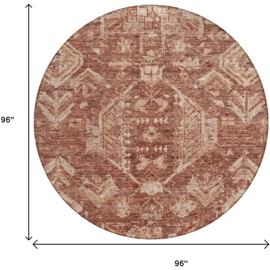 8' Rust And Beige Round Medallion Washable Indoor Outdoor Area Rug Photo 3