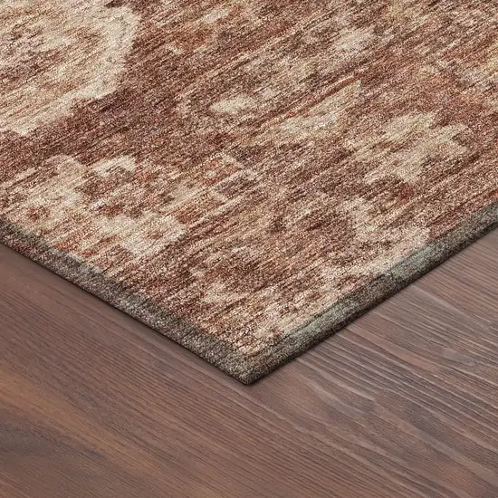 8' Rust And Beige Round Medallion Washable Indoor Outdoor Area Rug Photo 8