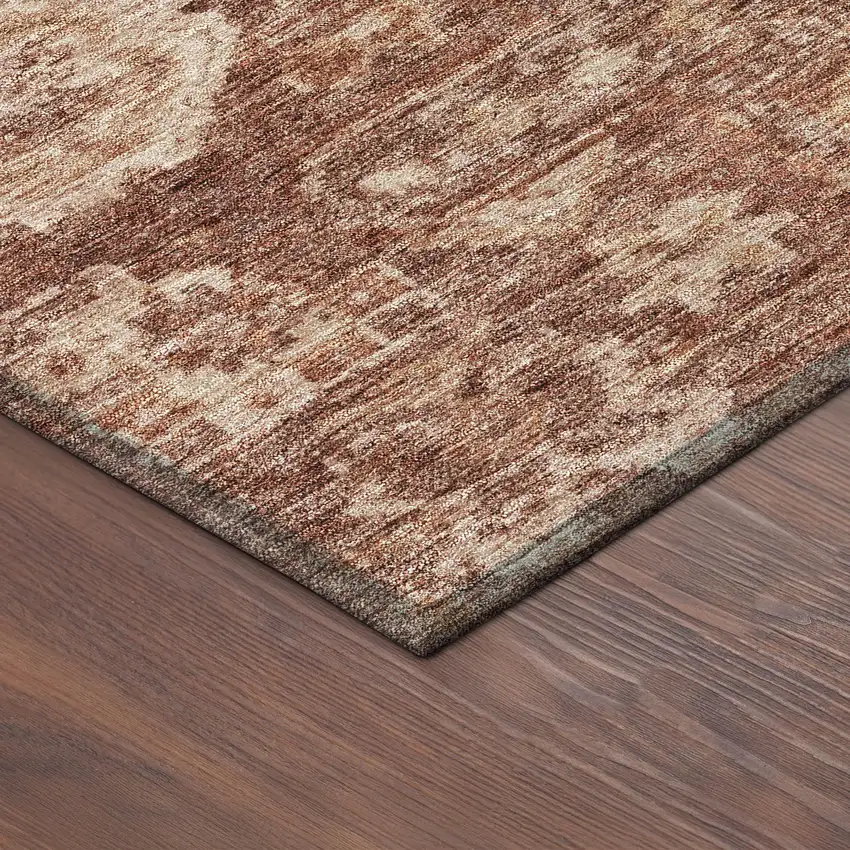 8' Rust And Beige Round Medallion Washable Indoor Outdoor Area Rug Photo 8