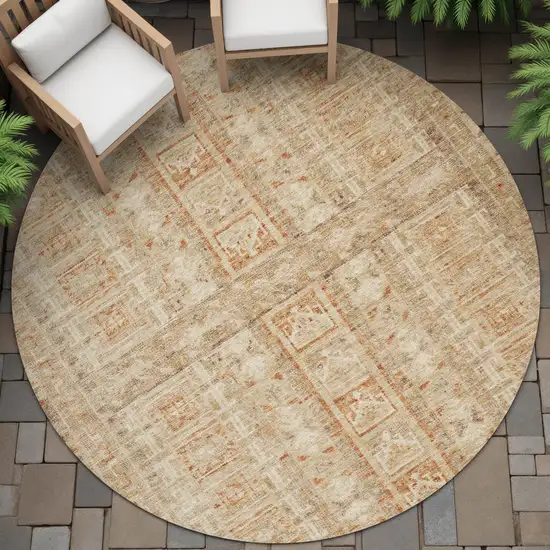 8' Rust And Beige Round Striped Washable Indoor Outdoor Area Rug Photo 8