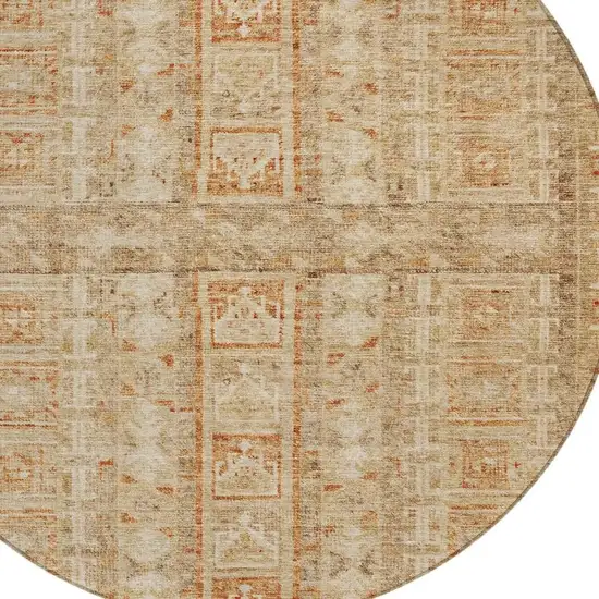 8' Rust And Beige Round Striped Washable Indoor Outdoor Area Rug Photo 6