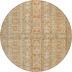 Photo of 8' Rust And Beige Round Striped Washable Indoor Outdoor Area Rug