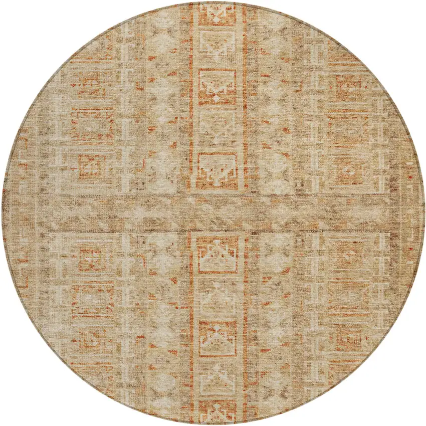 8' Rust And Beige Round Striped Washable Indoor Outdoor Area Rug Photo 1