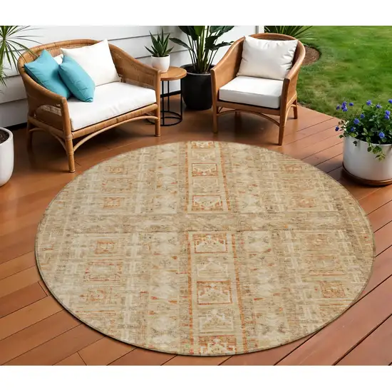 8' Rust And Beige Round Striped Washable Indoor Outdoor Area Rug Photo 2