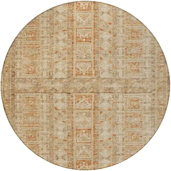 8' Rust And Beige Round Striped Washable Indoor Outdoor Area Rug Photo 4