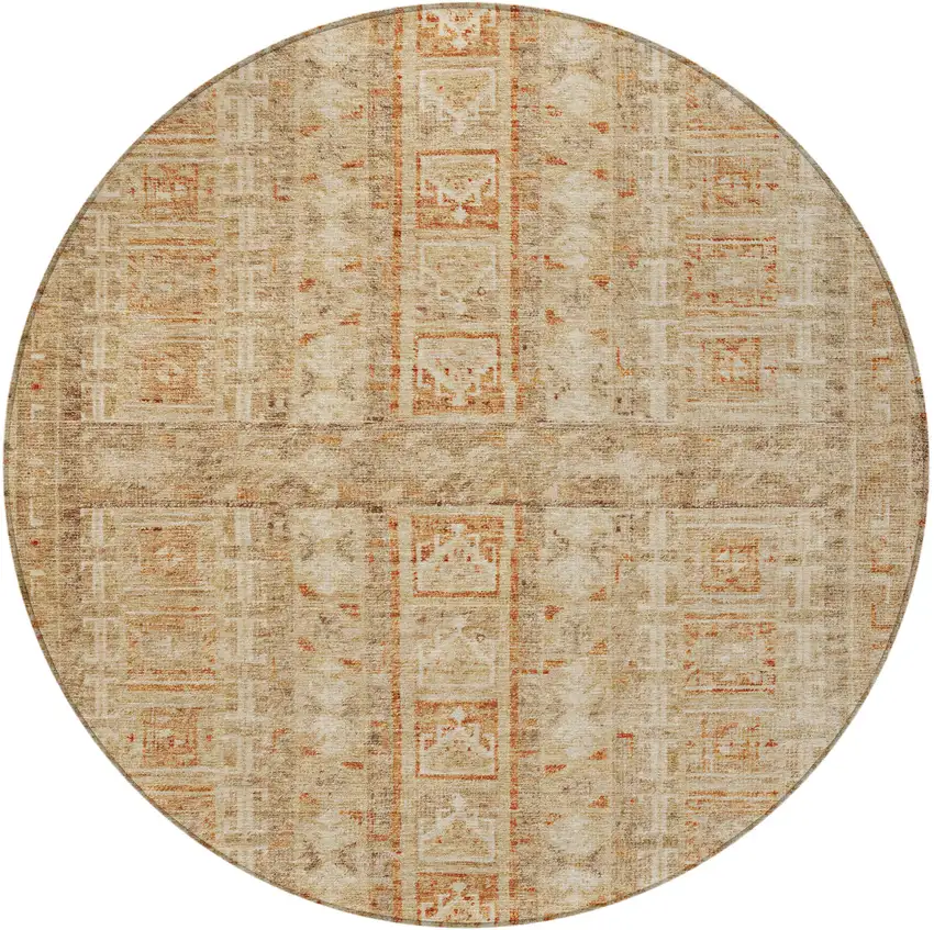 8' Rust And Beige Round Striped Washable Indoor Outdoor Area Rug Photo 4