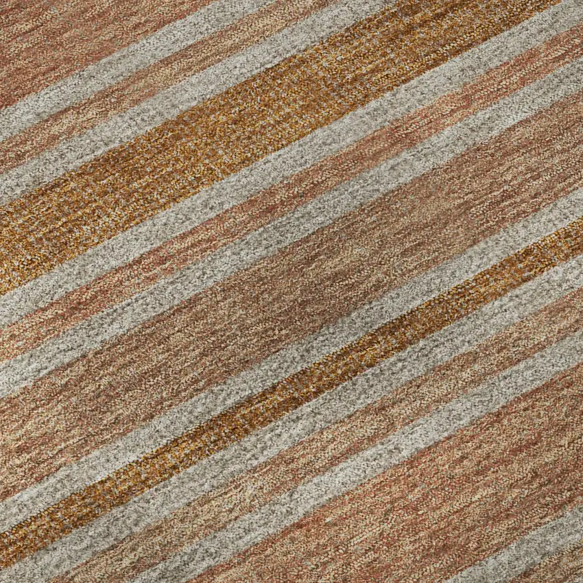 8' Rust And Beige Striped Washable Round Rug With UV Protection Photo 9