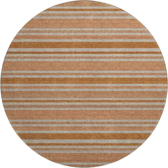 8' Rust And Beige Striped Washable Round Rug With UV Protection Photo 1