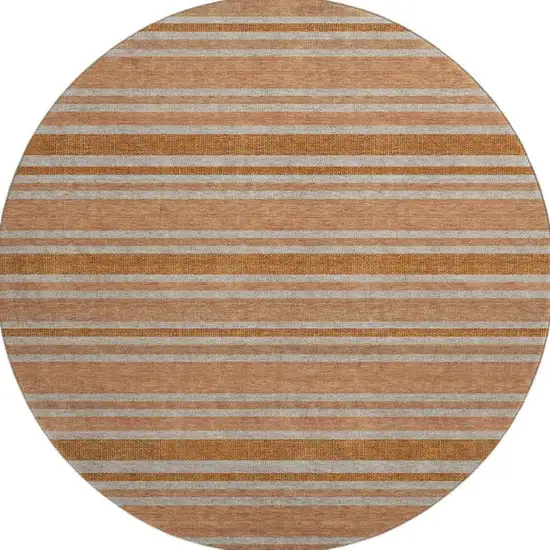 8' Rust And Beige Striped Washable Round Rug With UV Protection Photo 4