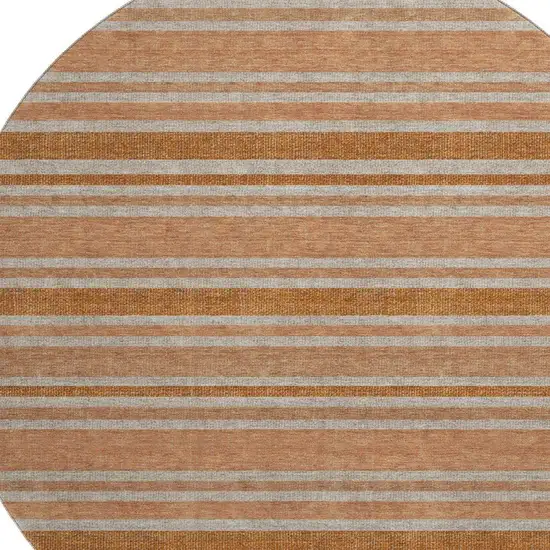 8' Rust And Beige Striped Washable Round Rug With UV Protection Photo 3