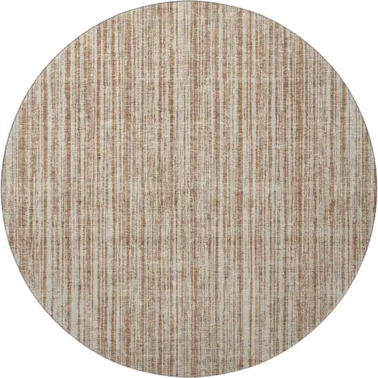 8' Rust And Beige Striped Washable Round Rug With UV Protection Photo 4