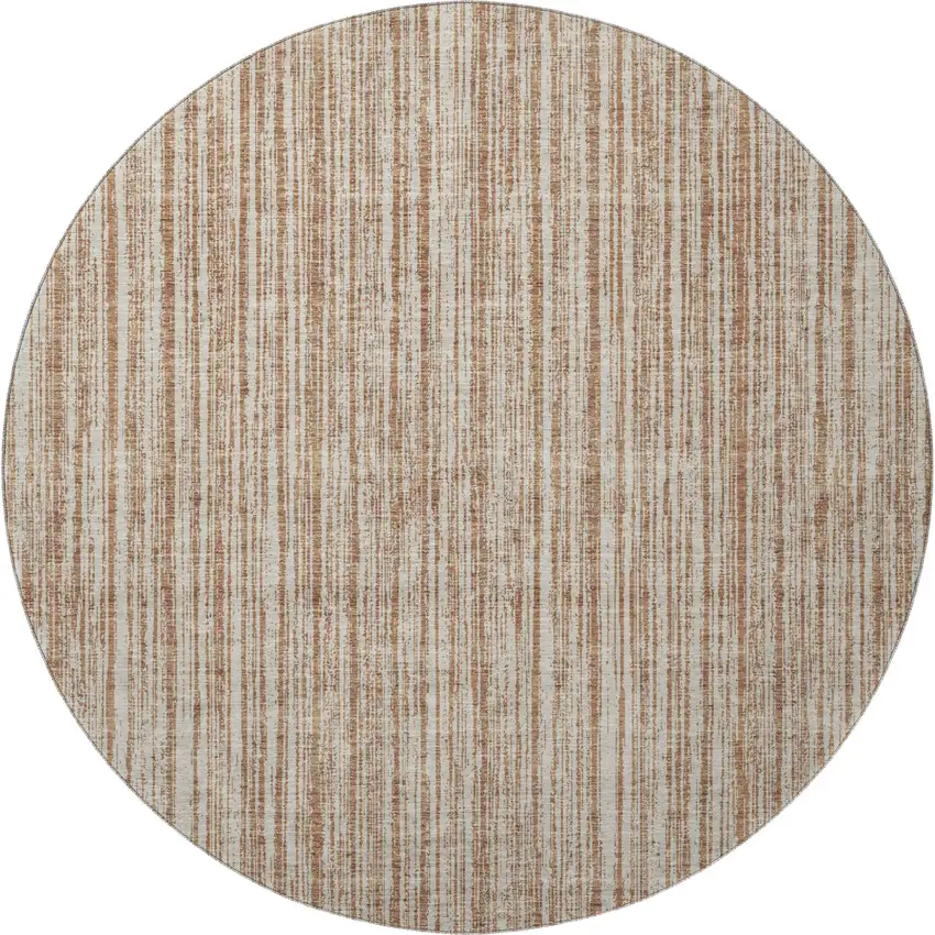 8' Rust And Beige Striped Washable Round Rug With UV Protection Photo 4
