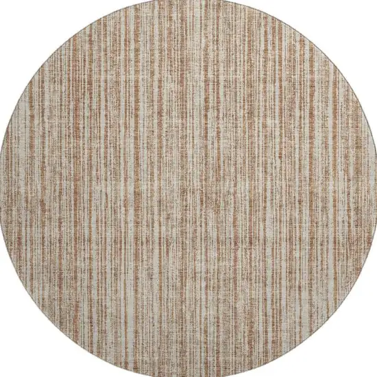 8' Rust And Beige Striped Washable Round Rug With UV Protection Photo 3