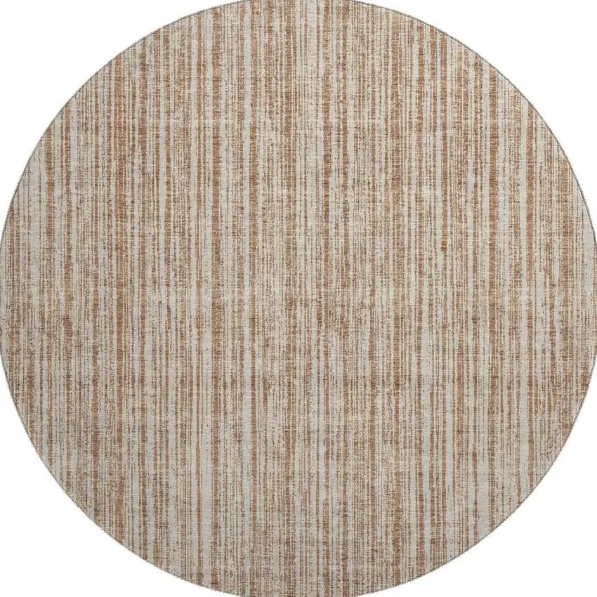 8' Rust And Beige Striped Washable Round Rug With UV Protection Photo 3