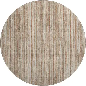 Photo of 8' Rust And Beige Striped Washable Round Rug With UV Protection