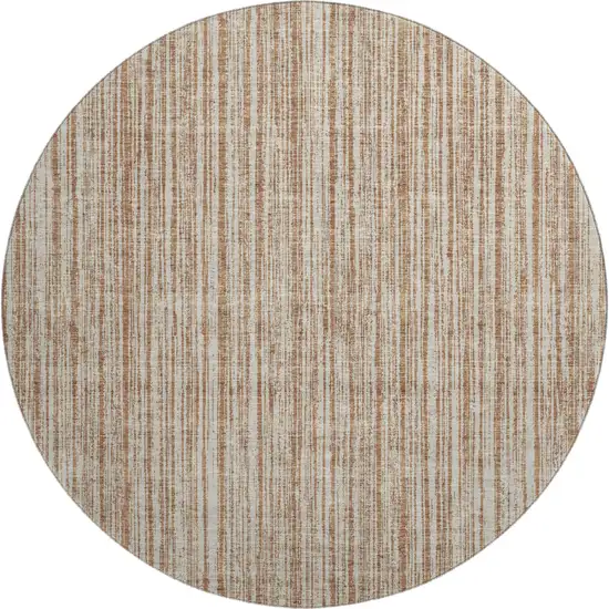 8' Rust And Beige Striped Washable Round Rug With UV Protection Photo 1