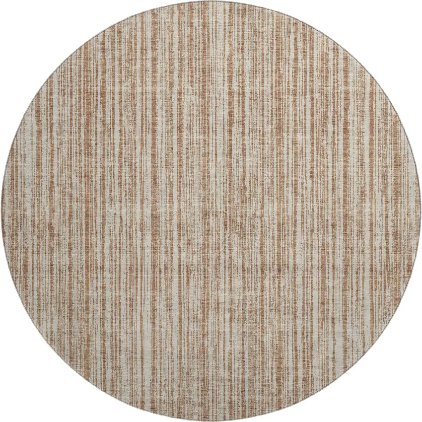 8' Rust And Beige Striped Washable Round Rug With UV Protection Photo 1