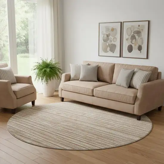 8' Rust And Beige Striped Washable Round Rug With UV Protection Photo 1