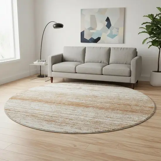 8' Rust And Beige Striped Washable Round Rug With UV Protection Photo 2
