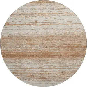 Photo of 8' Rust And Beige Striped Washable Round Rug With UV Protection