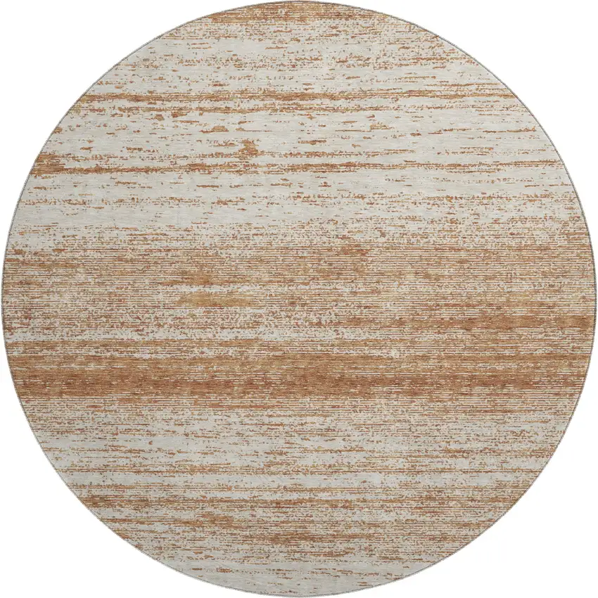 8' Rust And Beige Striped Washable Round Rug With UV Protection Photo 1