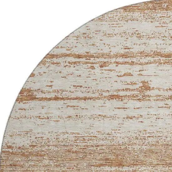 8' Rust And Beige Striped Washable Round Rug With UV Protection Photo 4