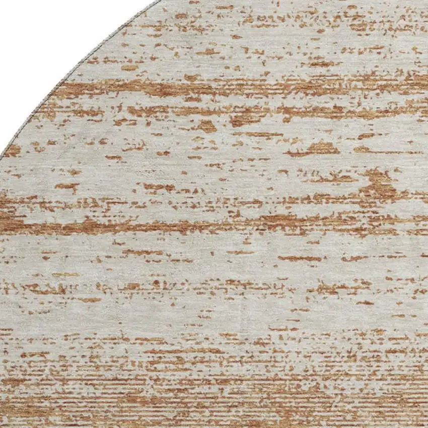 8' Rust And Beige Striped Washable Round Rug With UV Protection Photo 3