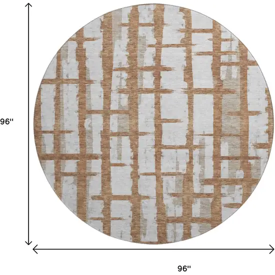8' Rust And Beige Striped Washable Round Rug With UV Protection Photo 8