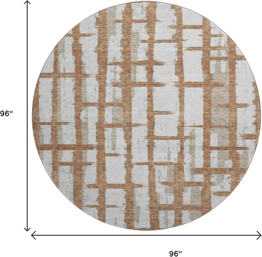 8' Rust And Beige Striped Washable Round Rug With UV Protection Photo 8