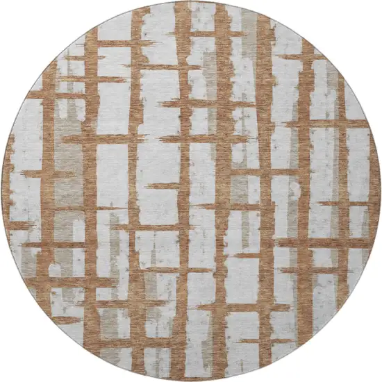 8' Rust And Beige Striped Washable Round Rug With UV Protection Photo 4